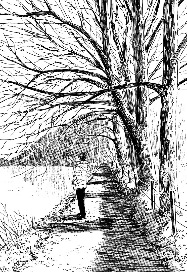 Lakeside walk - art drawing by Kinomi
